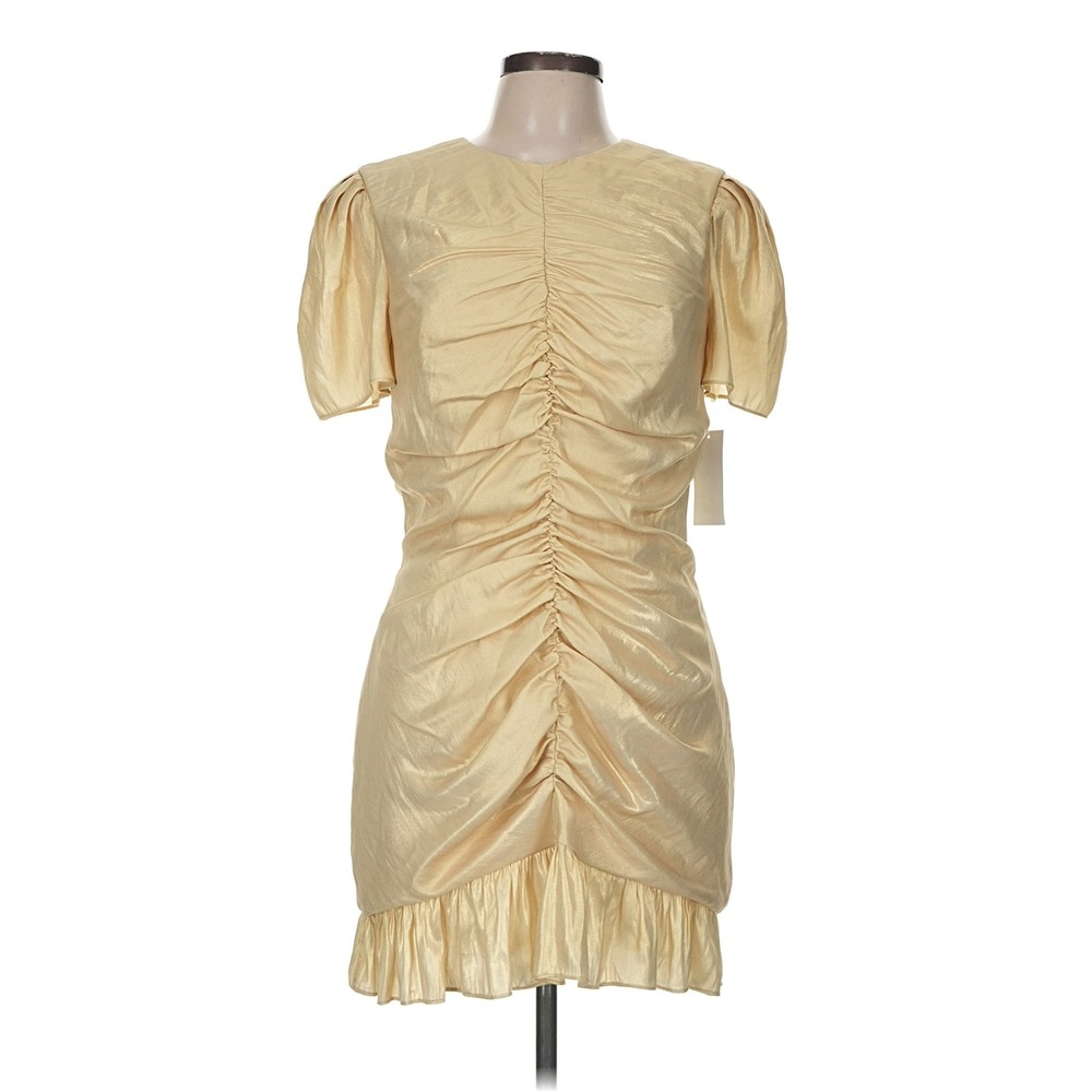 Dress The Population Gold Metallic Ruched Puff Sleeve Mini Dress NWT Large
